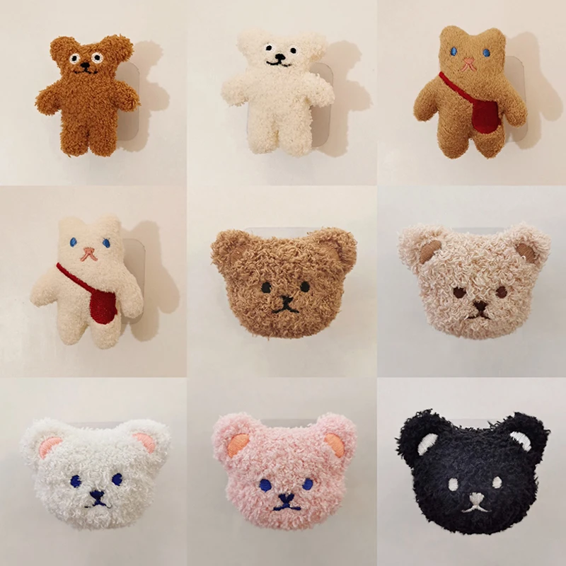 

1PCS Wooden Hook Cartoon Plush Bear Hanging Key Coat Bag Hat Handbag Clothes Organizer Hooks Animal Wall Decor Storage Rack