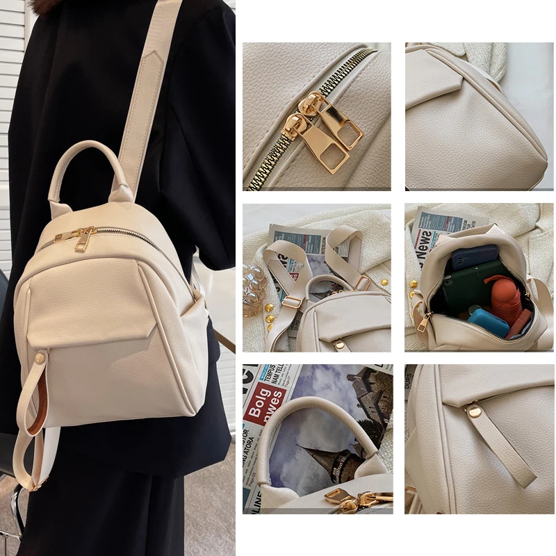 Women's Bag Solid Color Small Backpack PU Material Fashion Casual Bags High Quality Fashion Handbag For Girl Gift 2023 New
