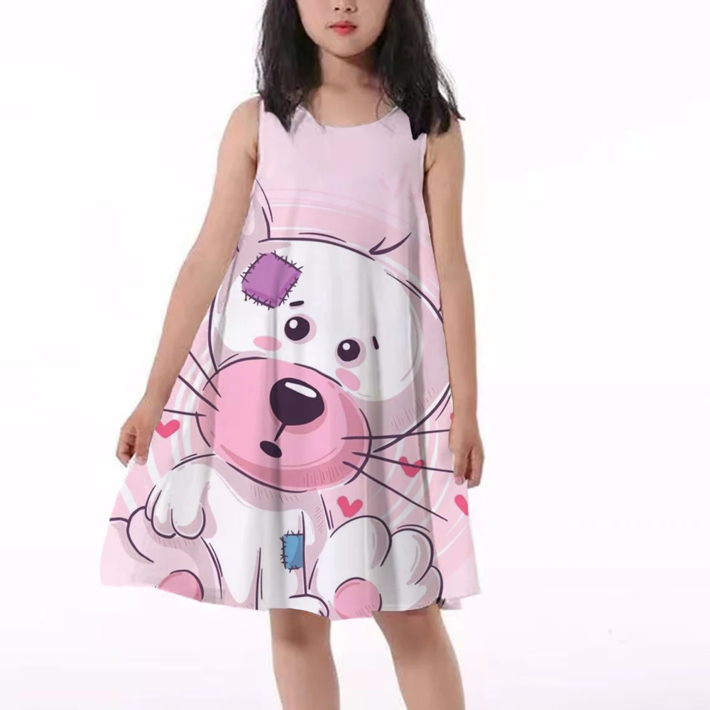 

Платье для девочек, летнее платье с мультяшным принтом милой собаки, платья для маленьких девочек, вечернее платье принцессы, без рукавов, о...