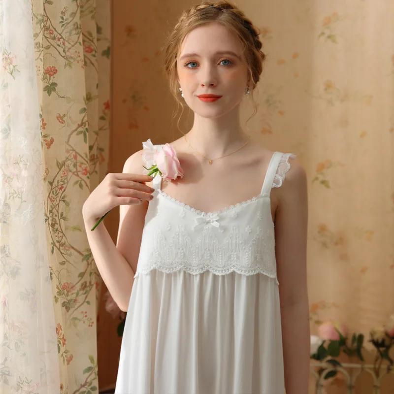 Roseheart New Women Homewear White Pink Sexy Sleepwear Nightdress Lace Cotton Nightwear Sleepwear Luxury Female Gown Nightgown