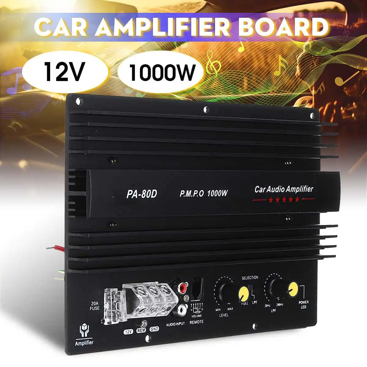 

1000W 12V Speaker Subwoofer Bass Module High Power Car Audio Accessories Mono Channel Durable Lossless Amplifier Board PA-80D