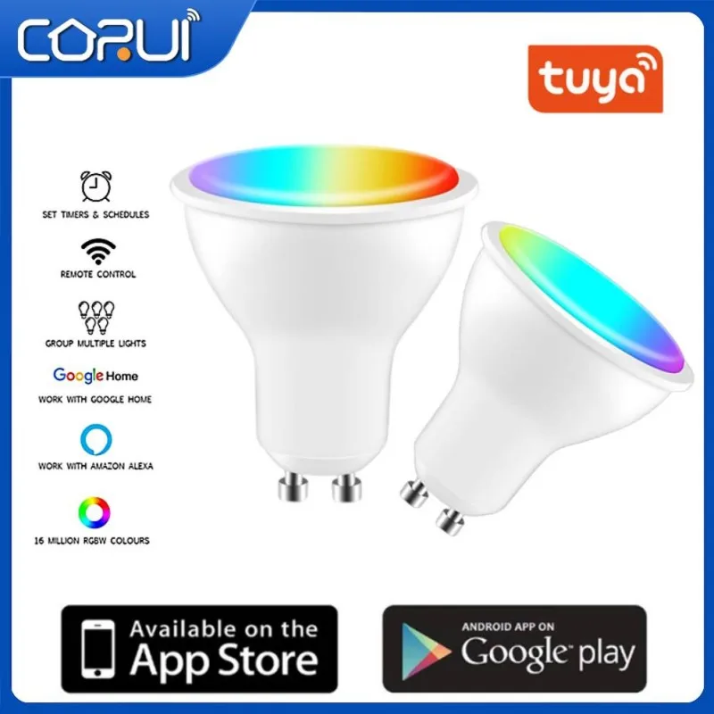 Купи CORUI Tuya Wifi Smart GU10 Light Bulb Spotlight RGB+CCT Dimmable LED Light Bulb Voice Control Work With Alexa Google Home Yandex за 502 рублей в магазине AliExpress