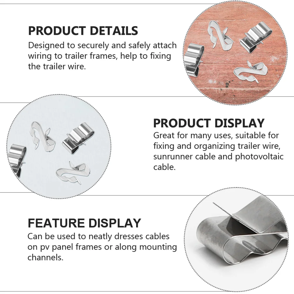 50 Pcs Wire Clamp Thread Holder Cable Clips Terminal Stainless Steel Photovoltaic 301 Trailer