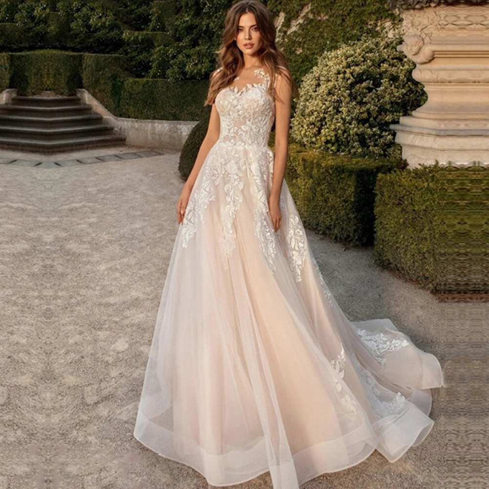 

Elegant Sweetheart Wedding Dresses 2023 Women A-Line Lace Applique Bride Dresses Court Train Lace Up Back Tulle Custom Made