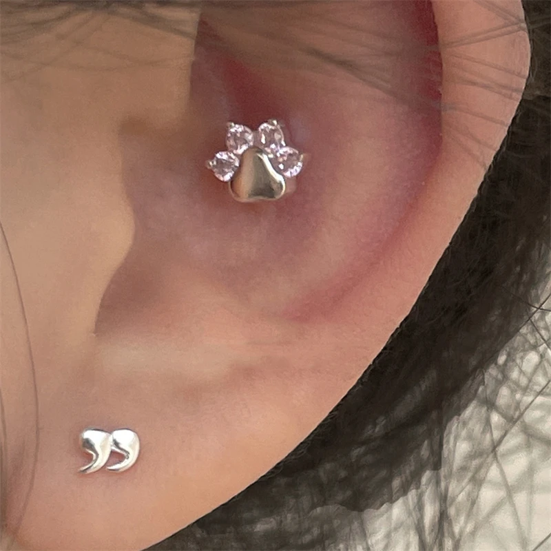 

Fashion Cute Cat Claw Stud Earrings for Women Girls Delicate Screw Beads Shiny Zircon Opal Ear Stud Piercing Jewelry Gifts