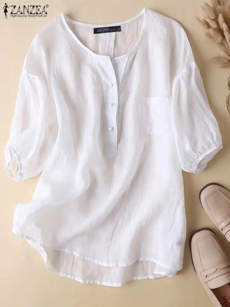 

Summer Short Sleeve Tops Tees ZANZEA Women 2022 Female Button Up Blusas Femininas Chemise Casual Solid Loose Blouse Oversized