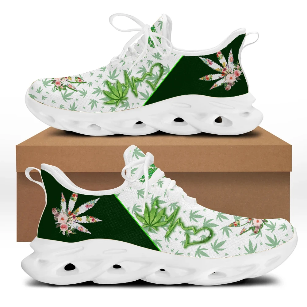 Belidome Green Weed Leaf Print Womens Running Shoes Blade Tennis Walking Sneakers Comfortable Non Slip Work Sport Athletic Shoes