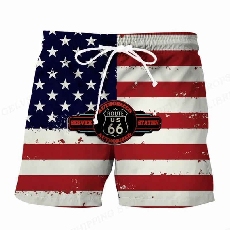 

Retro Route 66 Board Shorts Men Fashion Swimwear Beach Shorts Racing Trunk Sports Pants Men's Briefs Swimsuit Short American