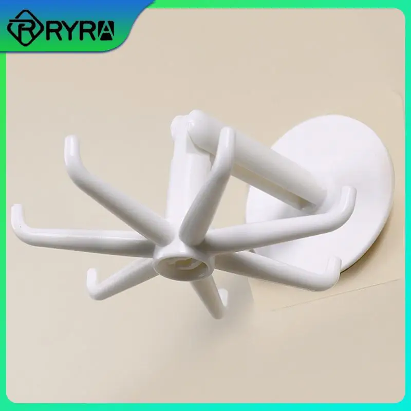 

2/4/5PCS Kitchen Strong Hooks Rotary Adhesive Hook Upgraded Hole-free Seamless Hook Household 2023 7-claw Hook