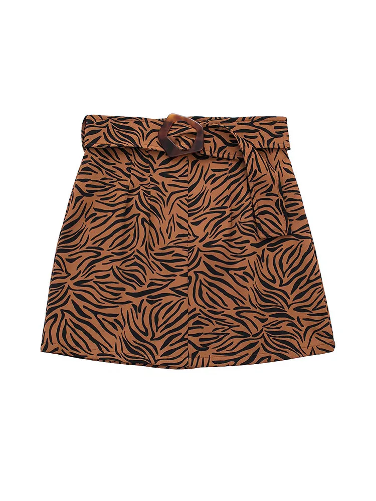 

Женская Летняя короткая юбка с высокой талией и животным принтом, повседневная трапециевидная мини-юбка в стиле ретро, новинка 2022