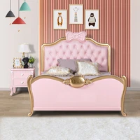 solid wood childrens bed hand carved soft bag princess bed pink cartoon cute fun single bed french solid wood bed
