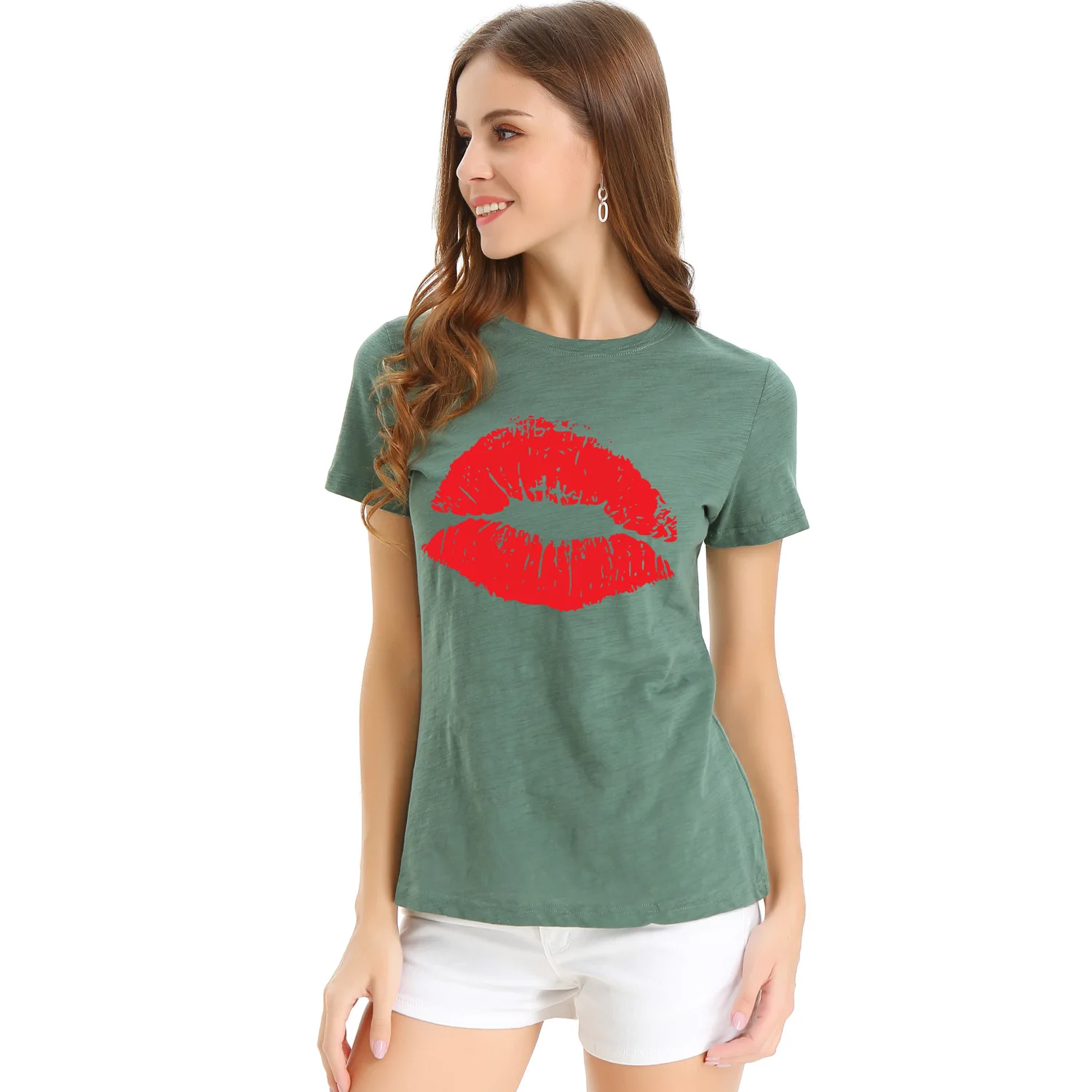 

Women's loose-lipped short-sleeved T-shirt White