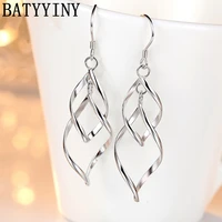batyyiny 925 sterling silver new woman fashion jewelry high quality leaf long tassel retro simple hot selling hook earring gifts