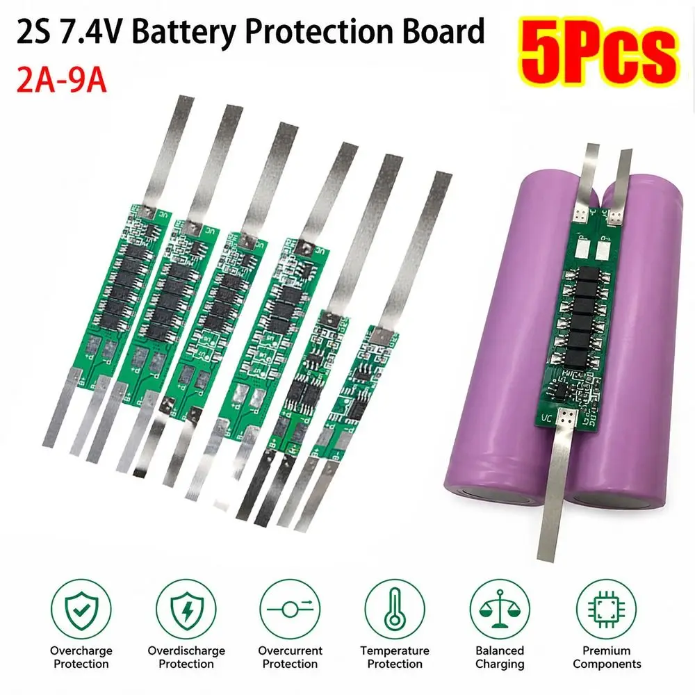 Фото 5 шт. 2S 7.4V Плата защиты аккумулятора с никелевой лентой MOS, 2A-9A, многотоковый BMS, модуль защиты Li-ion 18650 №4