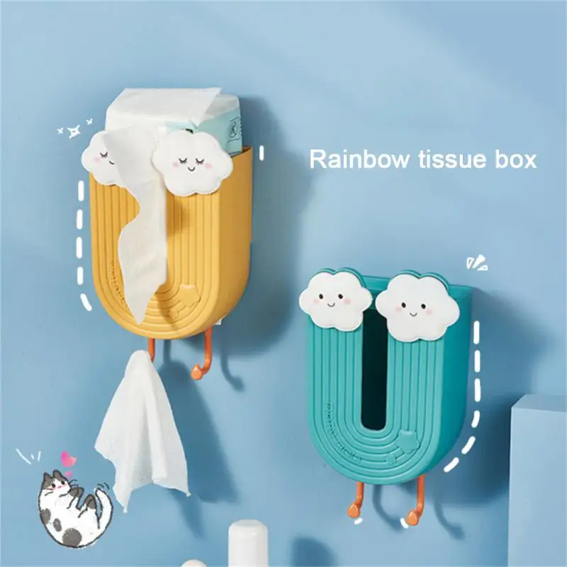 

Punch-free Tissue Box Paper Towel Storage Container Creative Wall-mounted With Hook Punch-free Holder Organizer Space-saving
