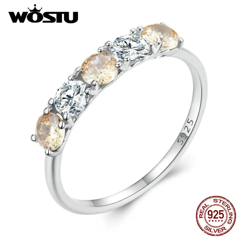 WOSTU 925 Sterling Silver Classical Round Cut Morganite Color Zircon Finger Promise Rings for Women Wedding Jewelry Gift CTR379