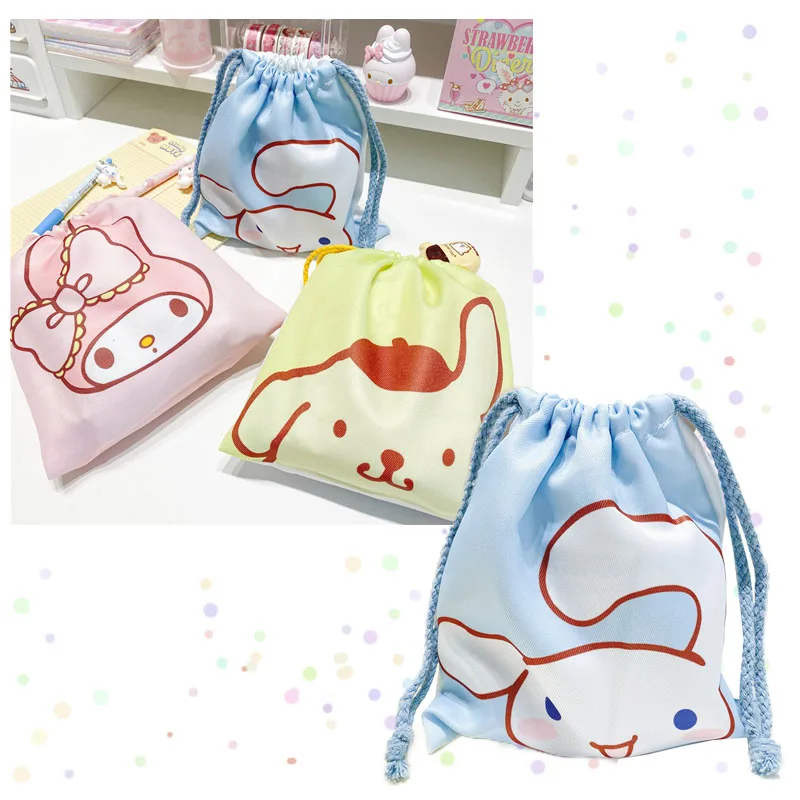 

Cartoon Anime Cinnamoroll My Melody Purin Dog Kt Cat Canvas Storage Bag Kawaii Cute Portable Handbag Drawstring Pocket Girl Gift
