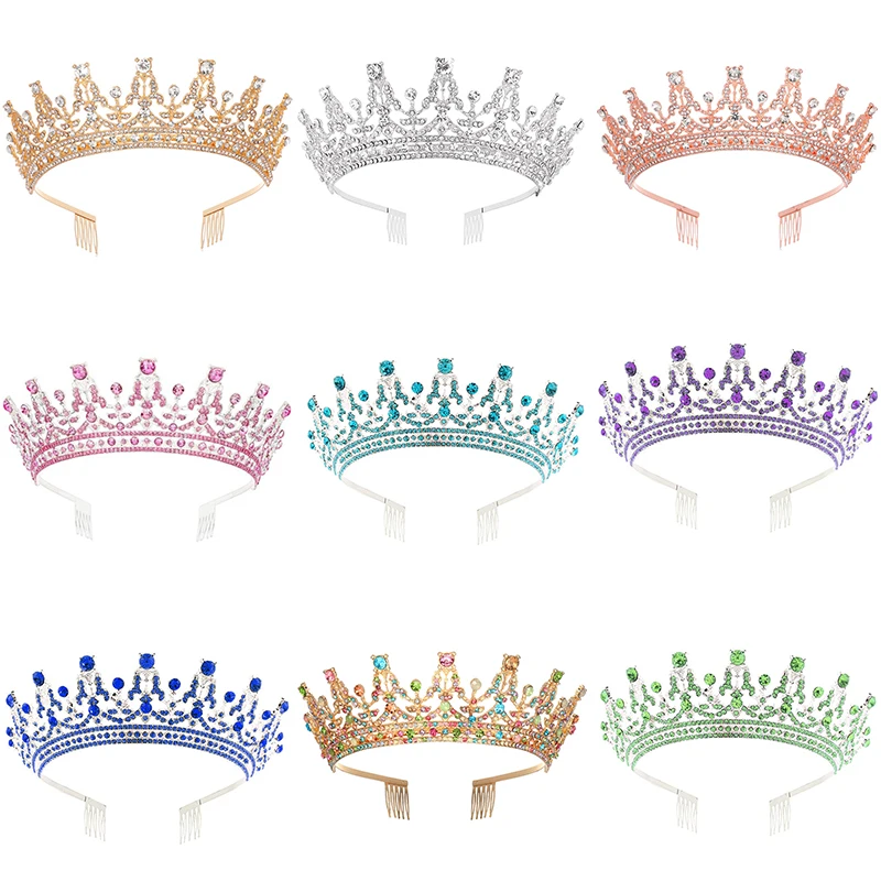 Tiara Crowns With Combs Colorful Crystal Diadems Queen Princess Wedding Hair Accessories Birthday