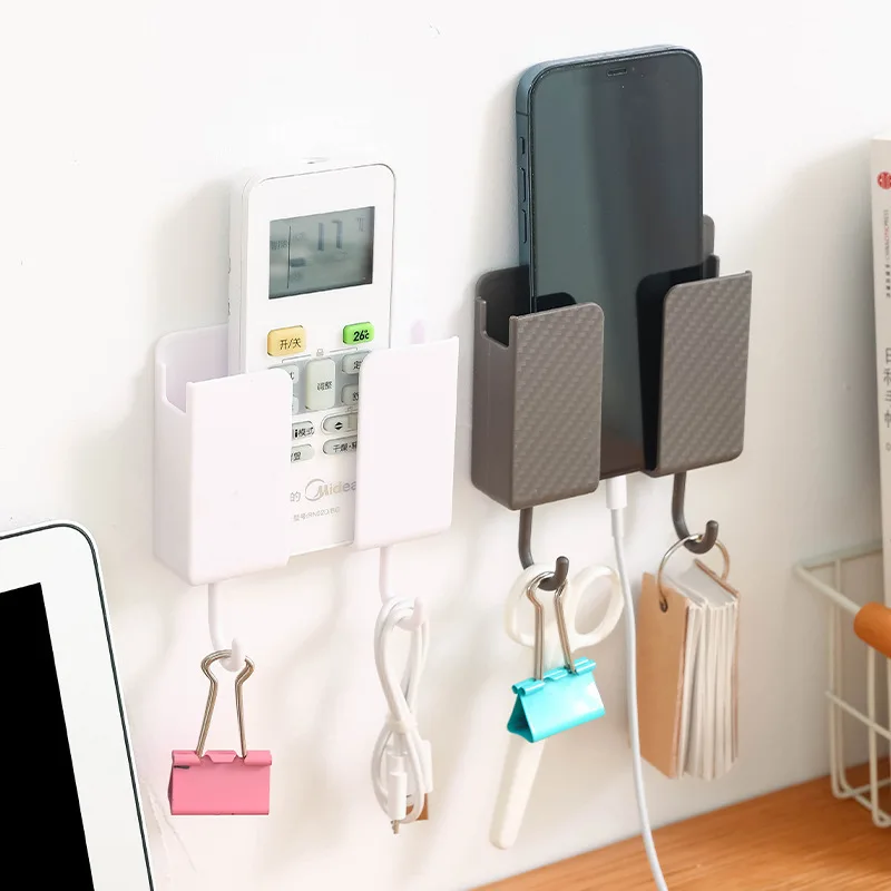 

Wall Mobile Phone Holder Plug Phone Charging Stand Remote Control Storage Box Bracket Wall Mounted Organizer Holders