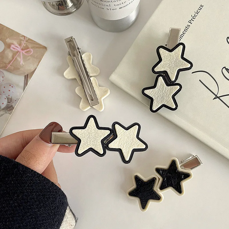 Элегантная черная шпилька для волос в стиле Харадзюку Y2k со звездами модная