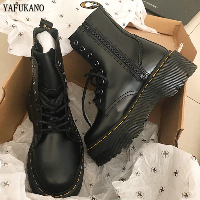 

Size 35-41 Chunky Motorcycle Boots For Women Autumn 2022 Fashion Round Toe Lace-up Combat Boots Ladies Shoes