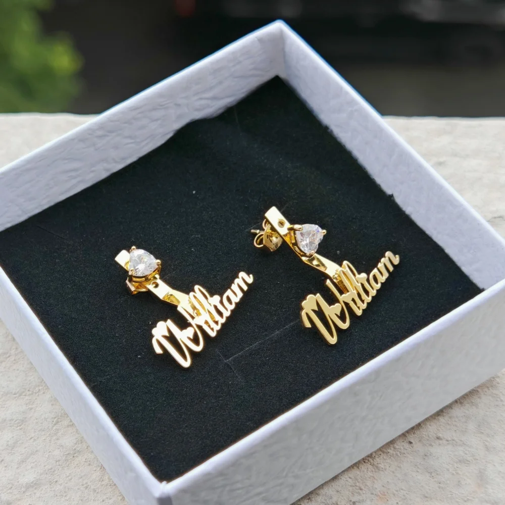 Серьги LeeChee в форме сердца из циркония с именем на заказ нержавеющей стали веера