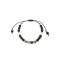vlen 6mm faceted beaded black onyx bracelet natural stone charm bracelets for women black wax string bangle jewelry