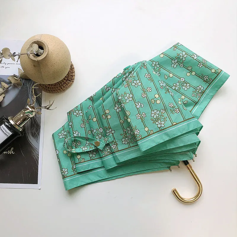 

Fashion Windproof Umbrellas Non-automatic Shade Umbrella UV Hook Curved Handle 3 Folding Umbrella for Women Small Parasol