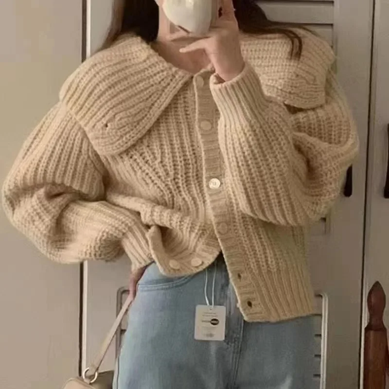 DAYIFUN корейские однотонные вязаные кардиганы осень 2024 новые свободные короткие