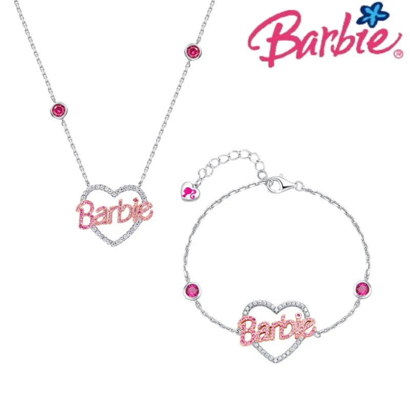 

Cartoon Barbie Sterling Silver Bracelet Anime Girls Fashion Earrings Necklace Kawaii Women's Adjustable Pendant Party Decoration