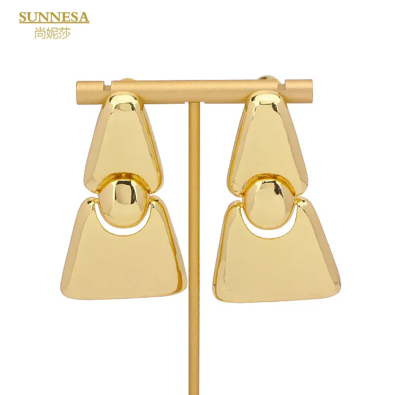 

SUNNESA Fashion Rotatable Clip Earrings Unique Geometric Dubai 18k Gold Plated Big Earring for Ladies African Jewelry Party Gift