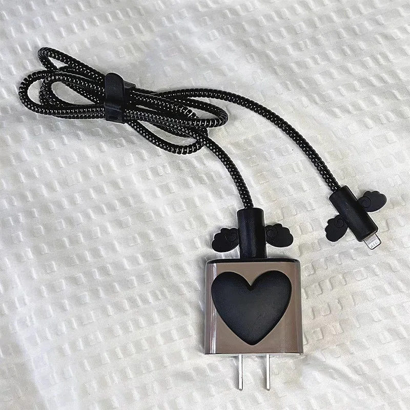 Black Love Bow 18 Вт20 Вт USB-зарядное устройство, защитный чехол, защита кабеля для Apple iPhone 16 15, зарядный кабель, веревки для зарядного устройства для передачи данных (art.: 3920ced5fc0f6) - 3920ced5fc0f6