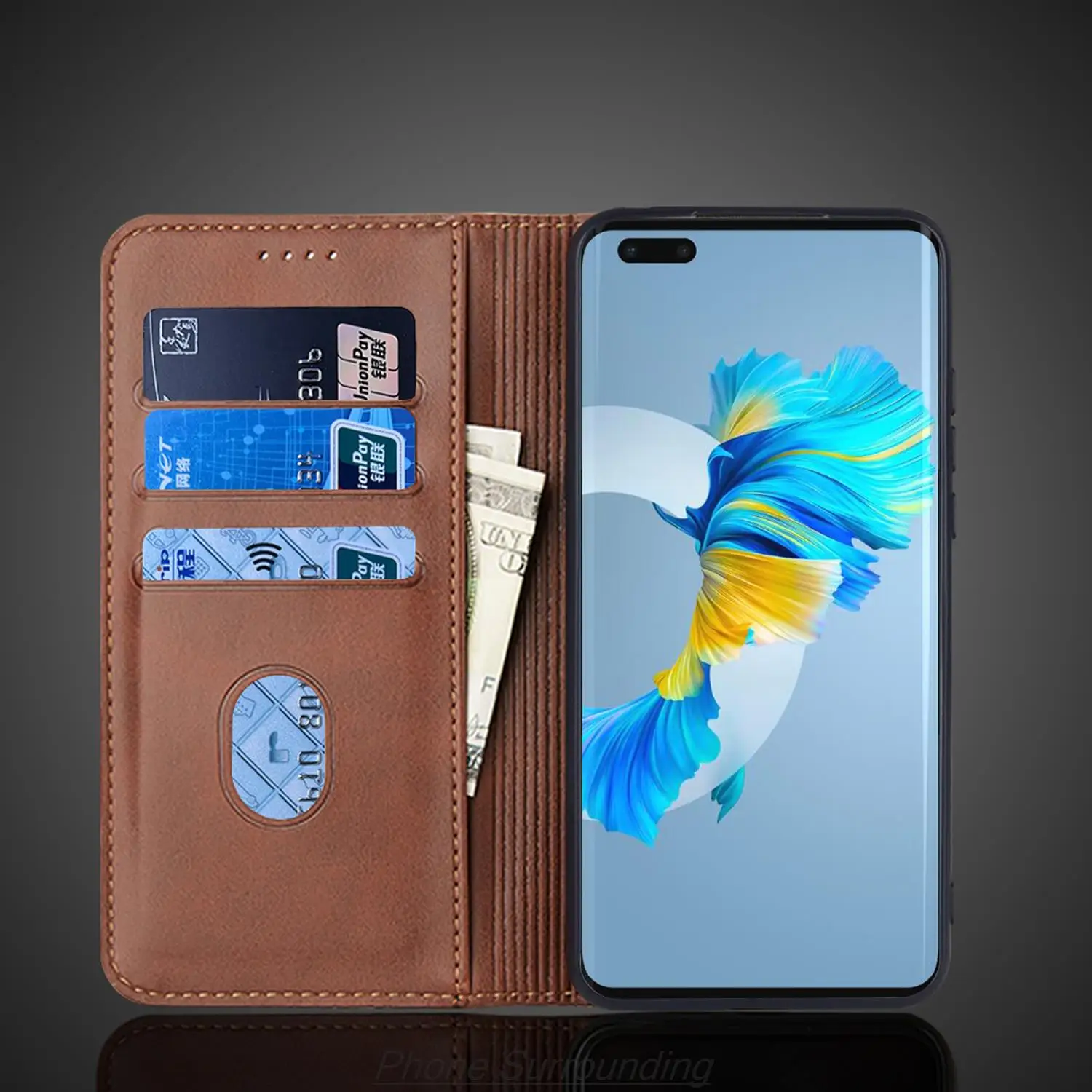 Фото Кожаный чехол с магнитным притяжением для Huawei Mate 40 Pro/Mate40 Pro, флип-чехол, держатель для карт, кобура-кошелек, чехол Fundas Coque №5