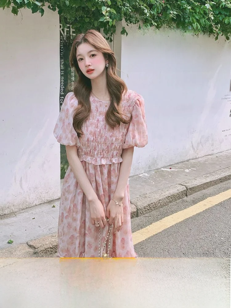 Розовое платье женское лето 2024 Новое поступление элегантная юбка с пышными