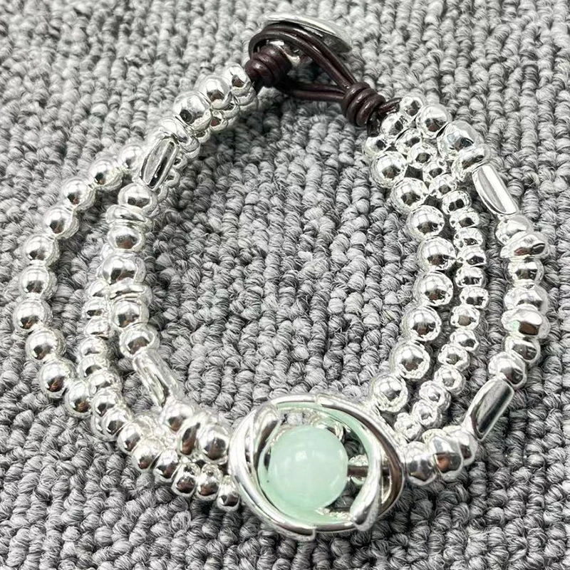 

European and American high-quality fashion electroplating 925 silver three row light emerald luxury bracelet jewelry gifts