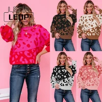 ledp autumn and winter leopard print stitching round neck sweater womens y2k elegant and comfortable pullover sweater women