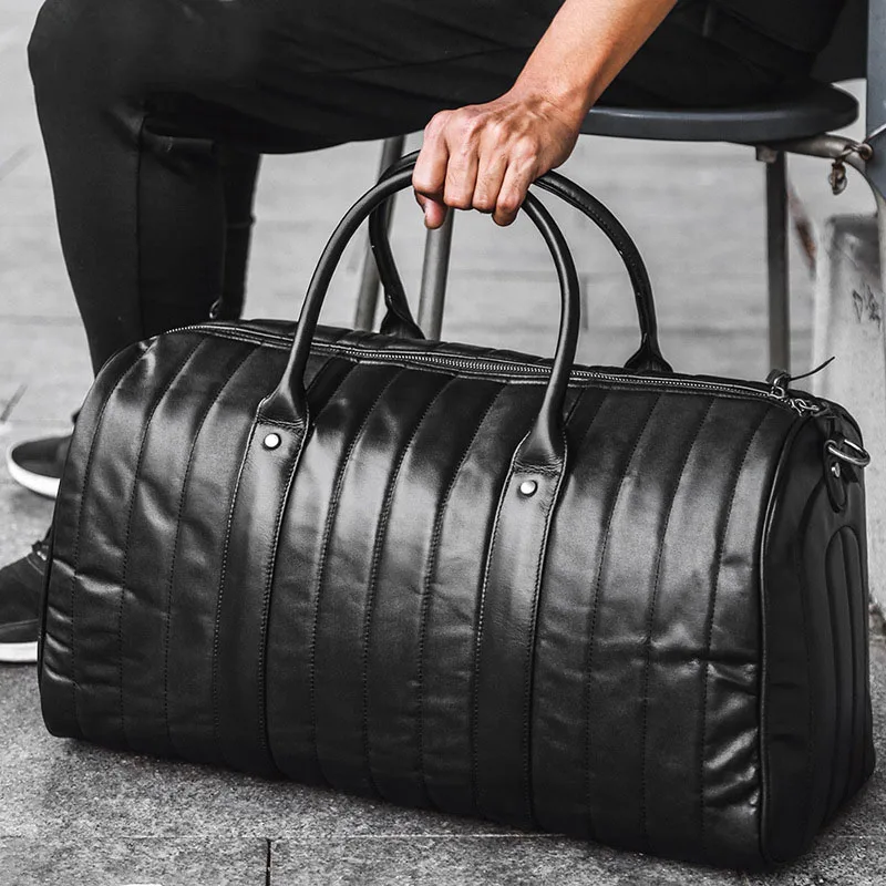 New fashion leather retro duffel bag folding gym bag leisure shoulder bag carrying on luggage bag large men's travel bags