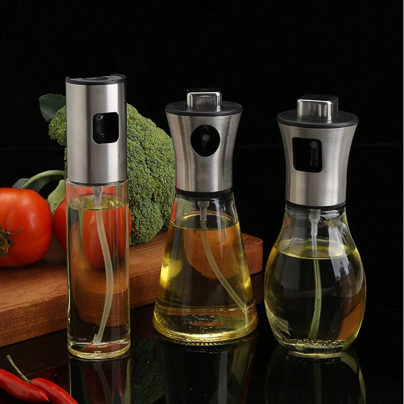 Стеклянная бутылка для масла с распылителем из нержавеющей стали соевое масло
