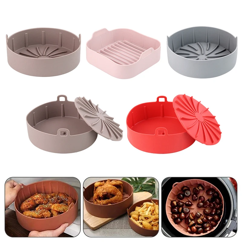 

2pcs Air Fryer Silicone Basket Kitchen Reusable Nonstick Oven Baking Tray Fried Chicken Pizza Baking Tray Air Fryer Accessories
