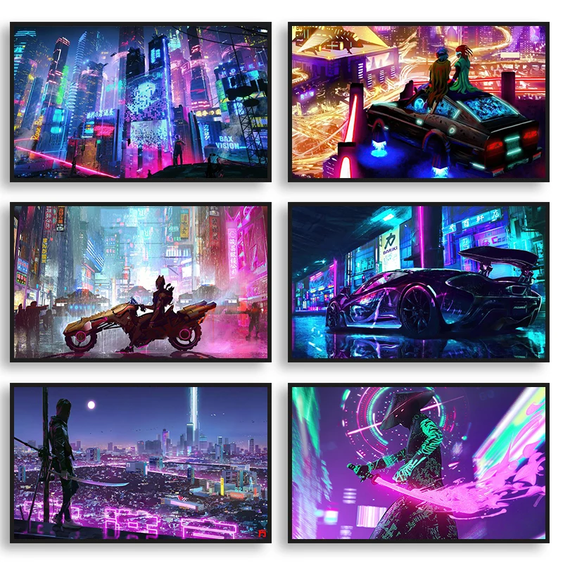 

Киберпанк серия Искусственный интеллект хакеры и гиганты холст живопись плакат эстетика стена плакат Спальня украшение дома