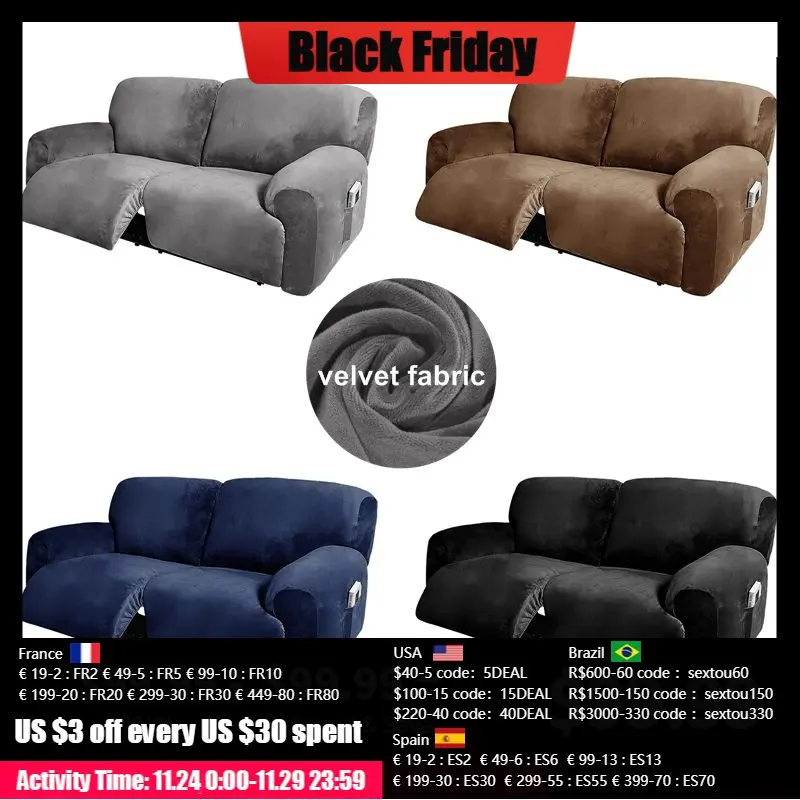 

Velvet Stretch Large Size Recliner Sofa Cover All-inclusive Relax Lazy Boy Chair Covers Massage Lounger Double Sofa Slipcovers