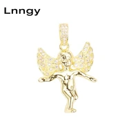 Lnngy Yellow Gold Angle Cross Classic Pendants for Men Women 10K Solid Yellow Gold Hip Hop Heavenly Guardian Pendant Jewelry Gif