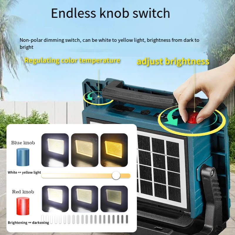 Многофункциональный прожектор на солнечной батарее яркий портативный двойной