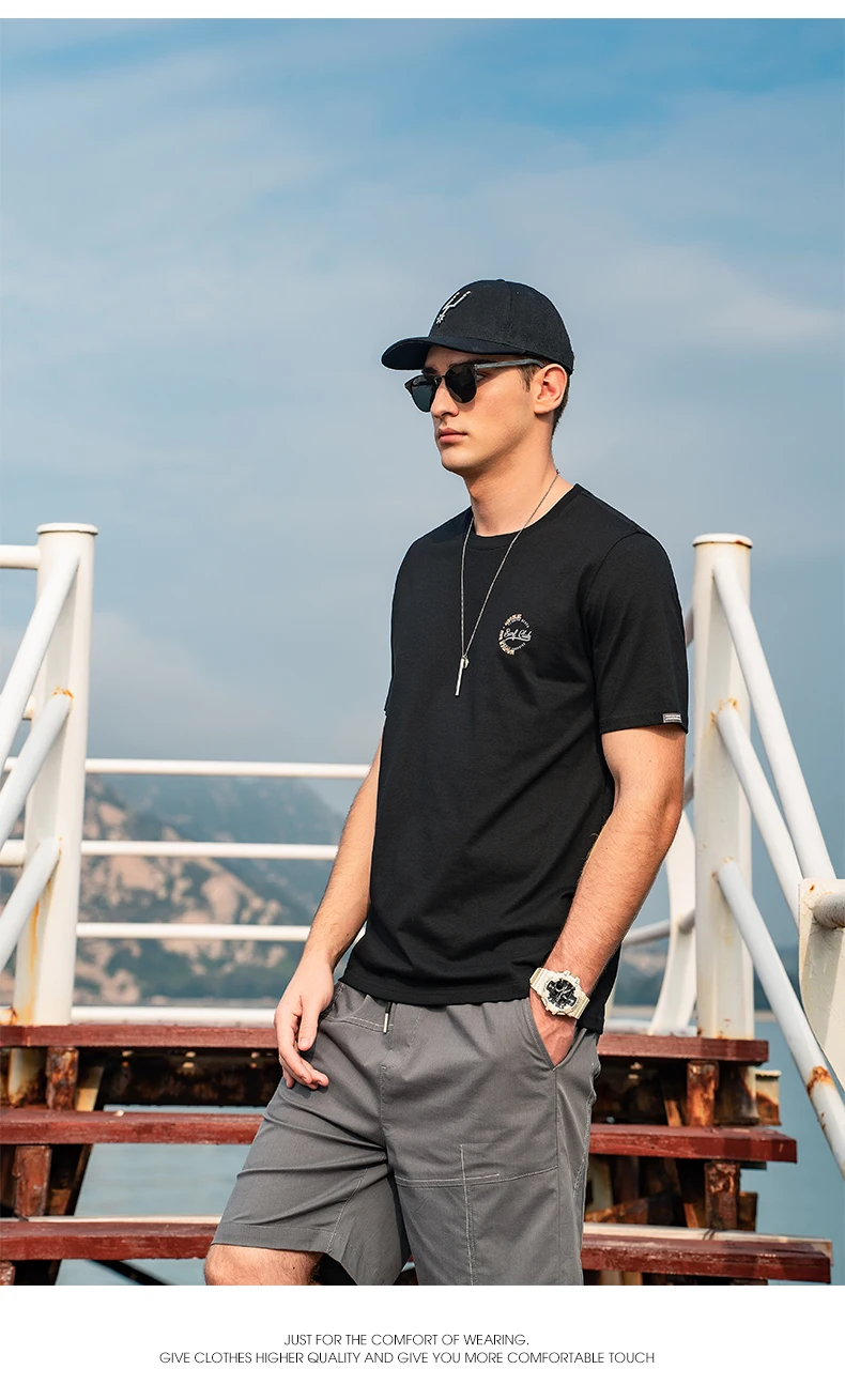 

M2656 Letter Print Half Sleeve Round Neck Casual Heavy Cotton Men's Short Sleeve T-Shirt