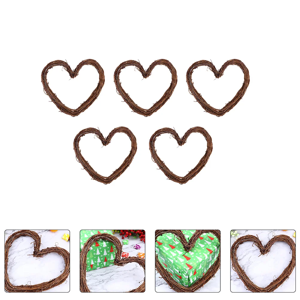 

5pcs Twigs Wreath Garland Natural Vine Wreath Xmas Heart Wreath Frame Macrame Rings Heart Designed Wreath