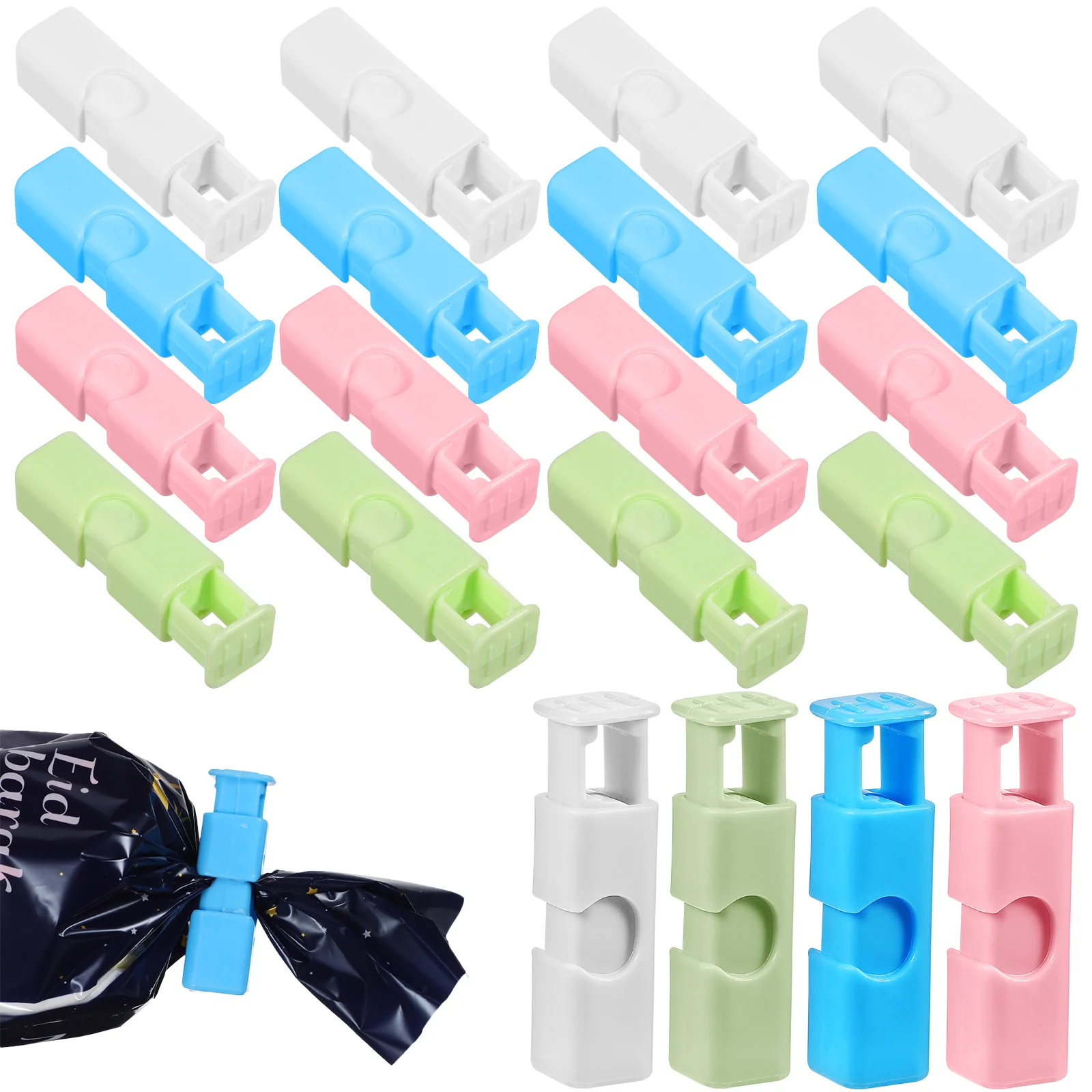 

28 Pcs Double Team Bag Seal Clamp Plastic Snack Bags Push Type Sealing Clip Food Clips Home