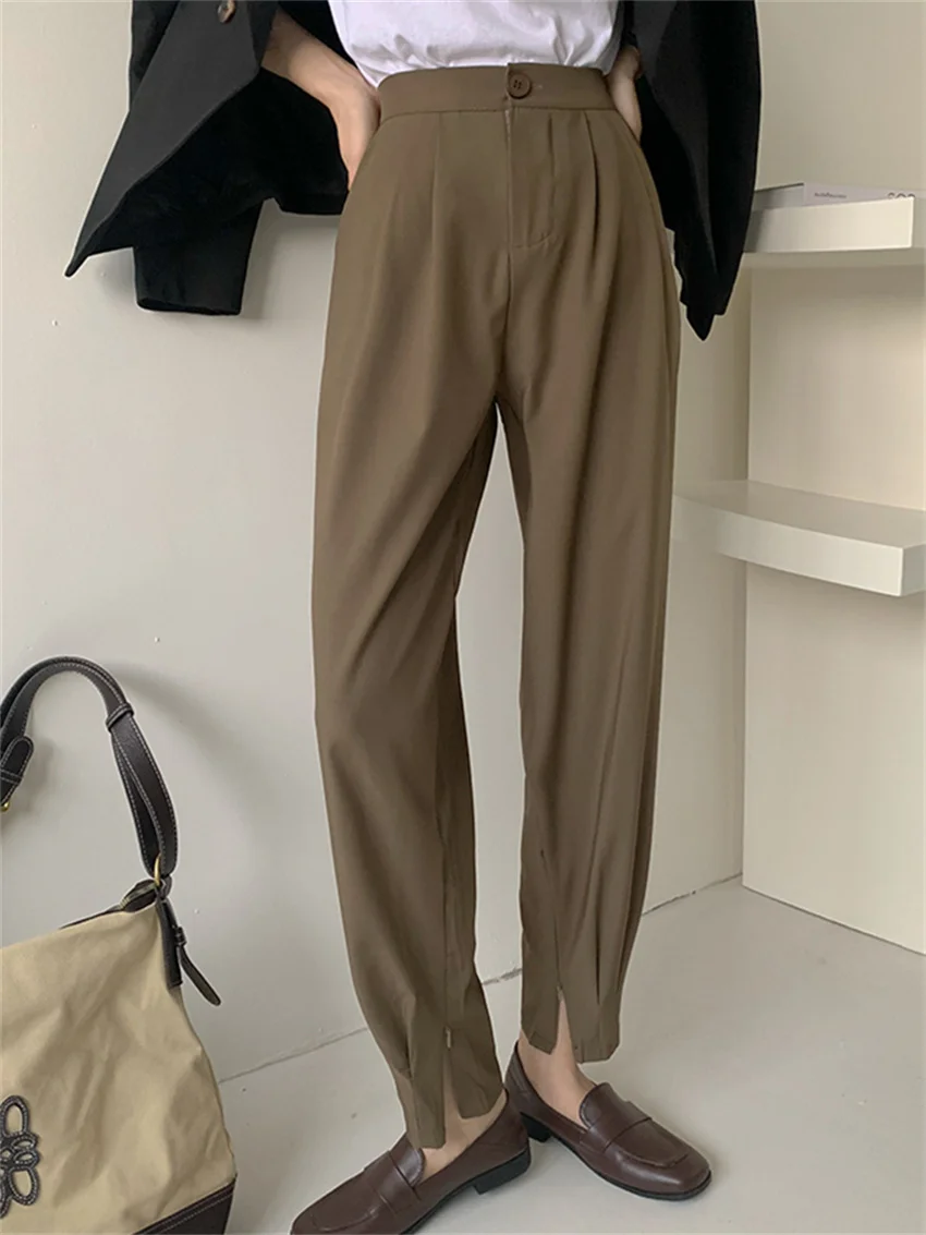 

HziriP Zipper Khaki Pants Women Stylish Office Wear Slim Casual New Summer 2022 All Match Loose Chic Trousers Work Wear OL