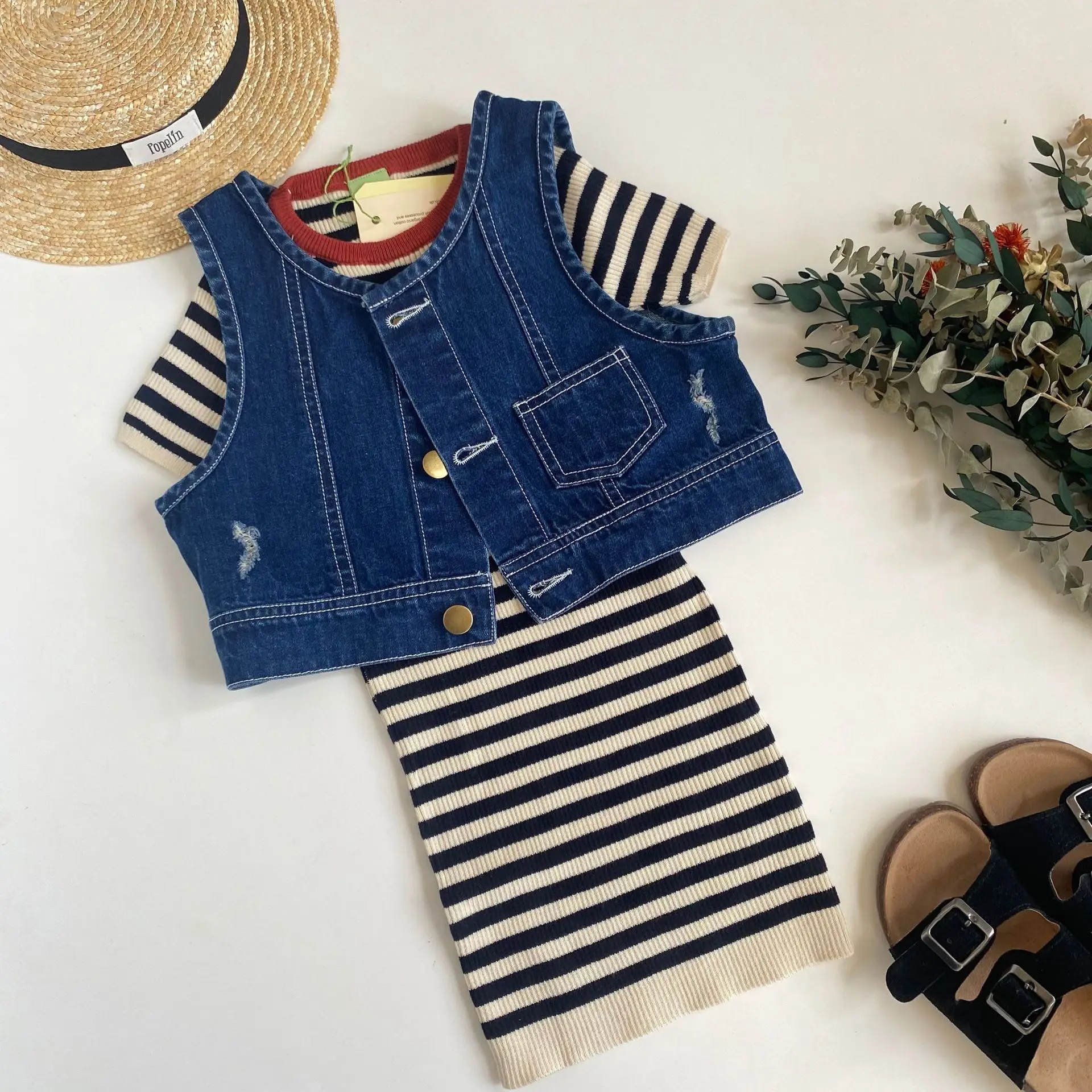 

Jenny&Dave 2022 Spring/Summer New Japanese Casual Style Boys and Girls' Unisex Denim Solid Vest Girl