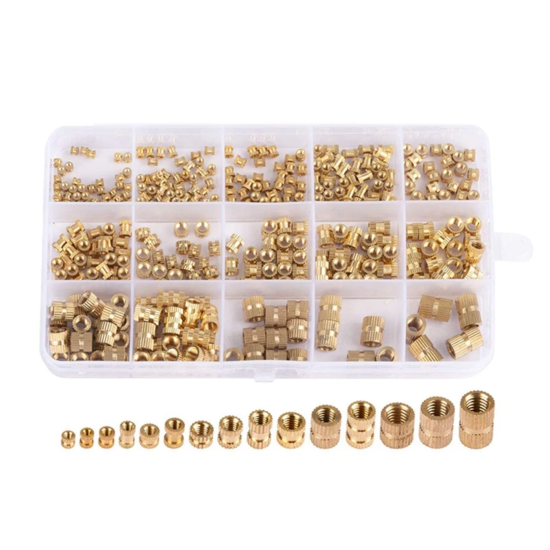 

380Pcs Thread Inserts M2 M2.5 M3 M4 M5 M6 Metric Female Thread Brass Knurled Threaded Embedment Nuts Assortment Kit