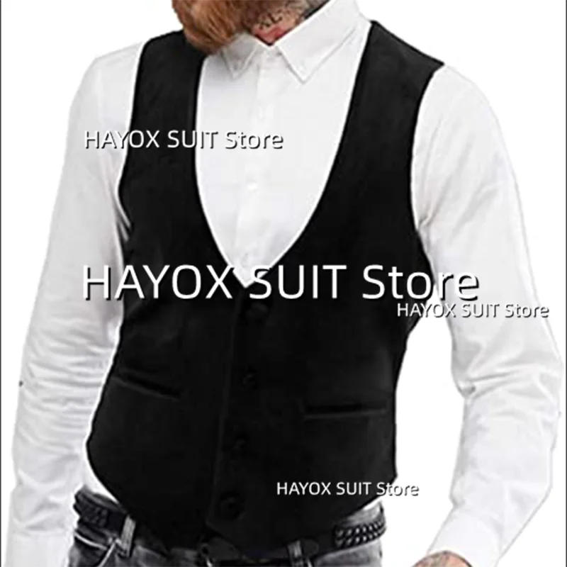 

Men's Suit Vest Slim Fit Single Breasted V-Neck Velvet English Chalecos Groom Groomsmen Party Waistcoat